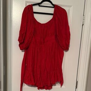 Angel Biba Red Puff Sleeve Ruffled Dress